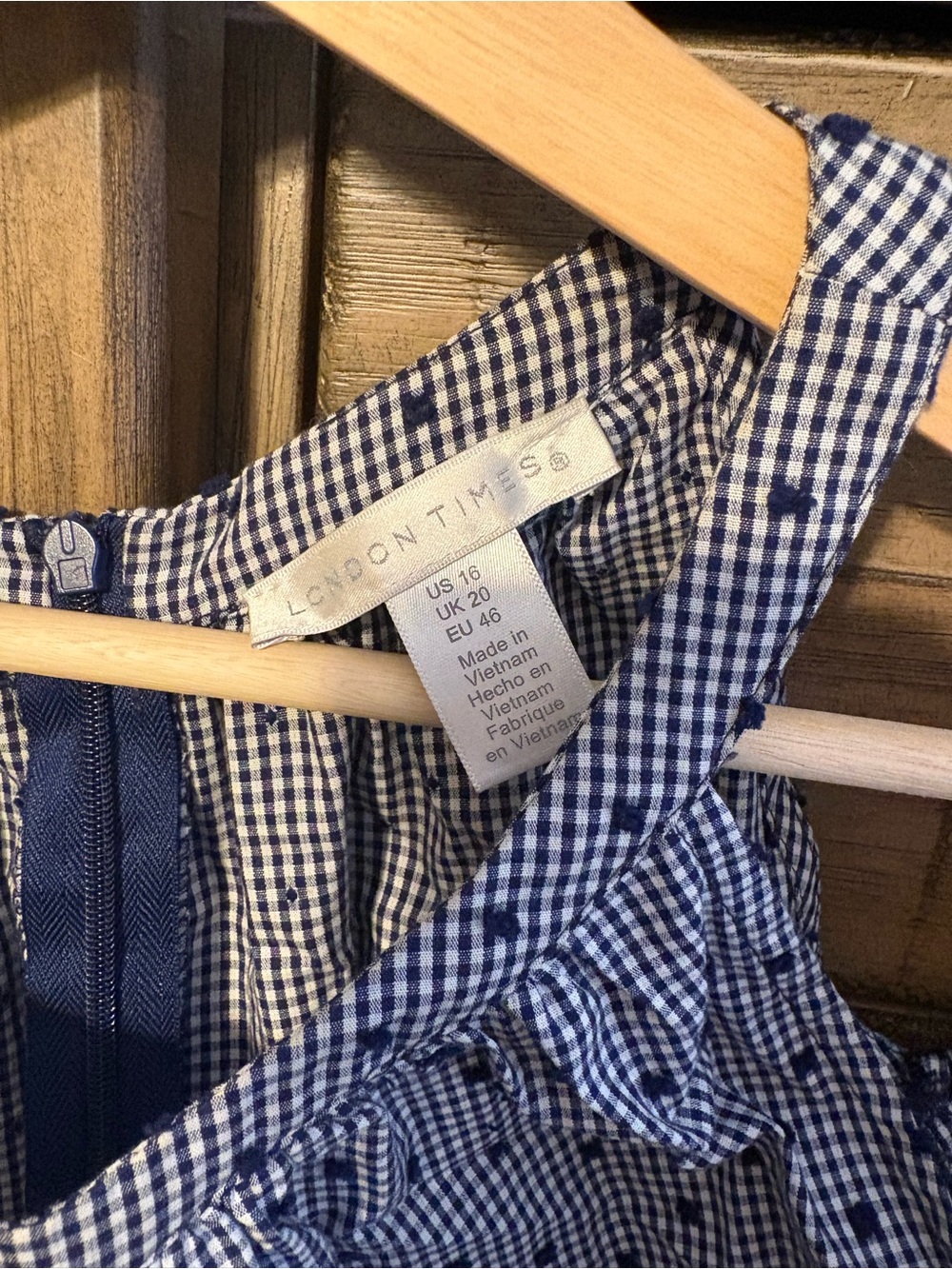 London Times Blue Gingham Cold Shoulder Dress Plus Size 16 Cotton Cottagecore - Picture 3 of 6